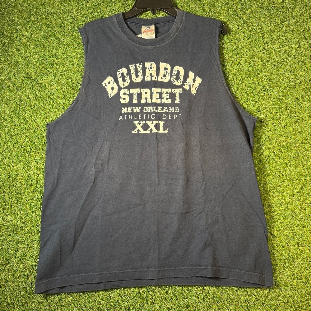 Bourbon Street New Orleans‎ Muscle Tank Top XXL Navy Blue Sleeveless Vintage